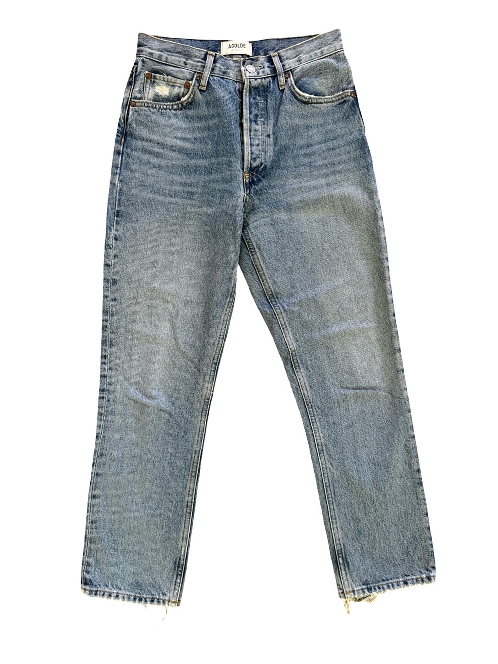 AGOLDE Riley Straight Crop Jeans Raw Hem Light Wash Size 25